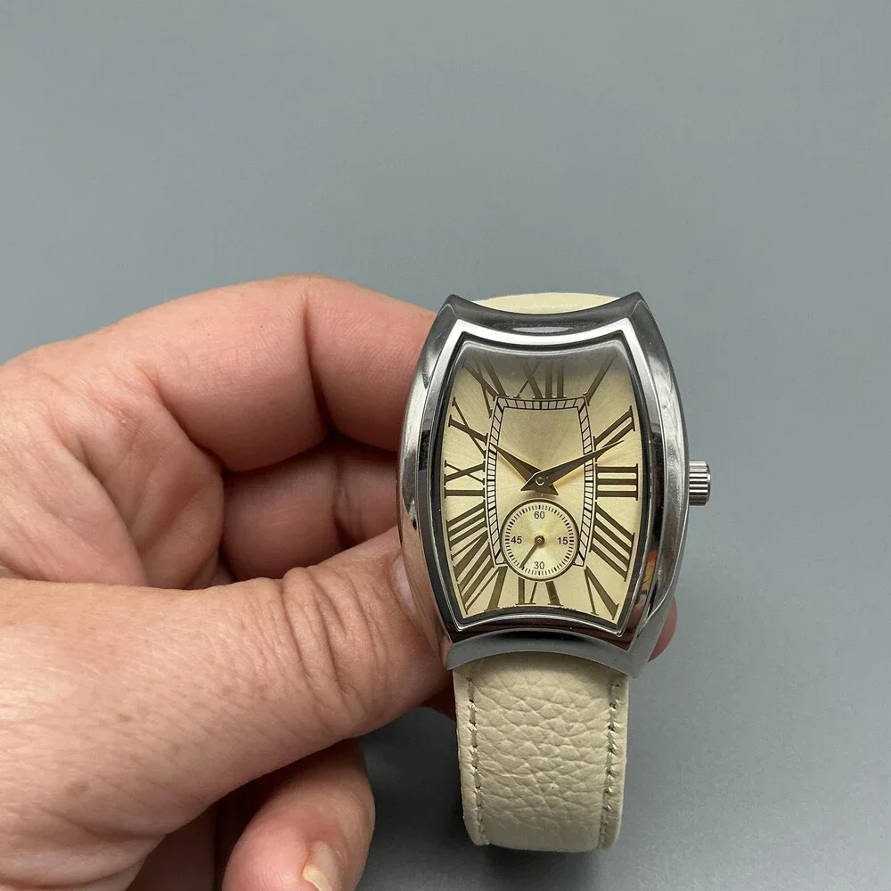 Steel By Design Womens Watch 32mm Cream Dial Silver Tone Leather New Battery